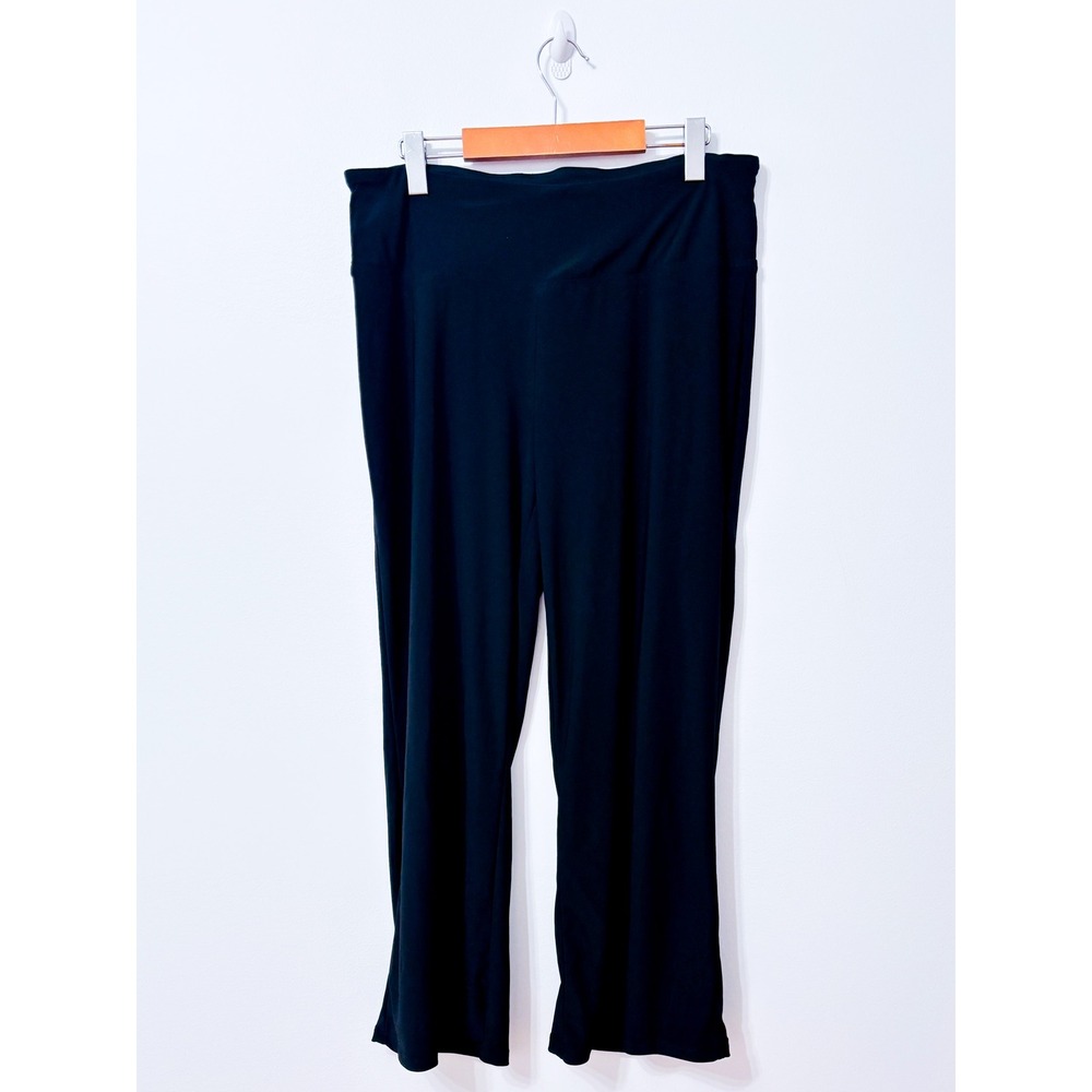 CAZZA PETITE Black Flowy Wide Leg Stretch Pull-On Pants Size 14P